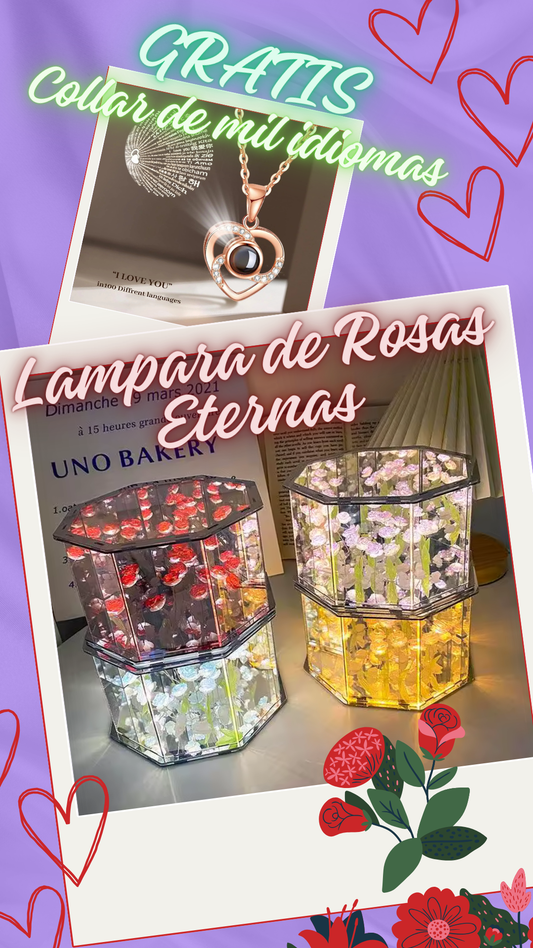 Lampara Hexagonal de Rosas + Collar de Mil Idiomas